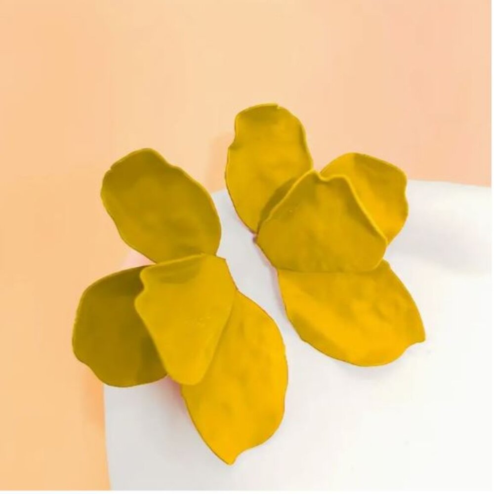 NEW Faylon Mustard Yellow Flower Petal Abstract Statement Earrings